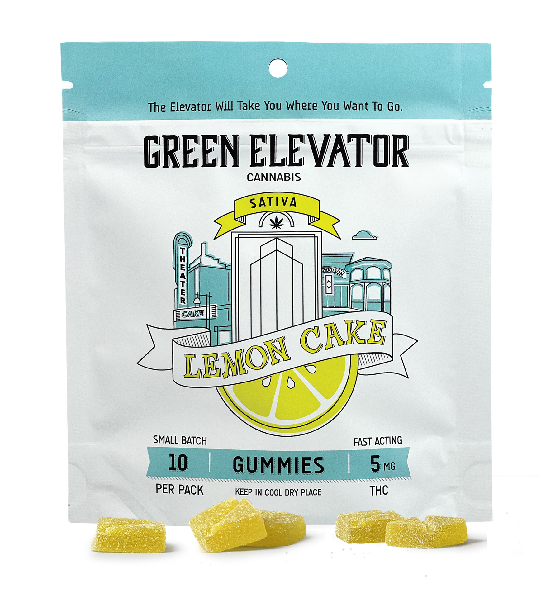 Green Elevator Gummies - Lemon Cake
