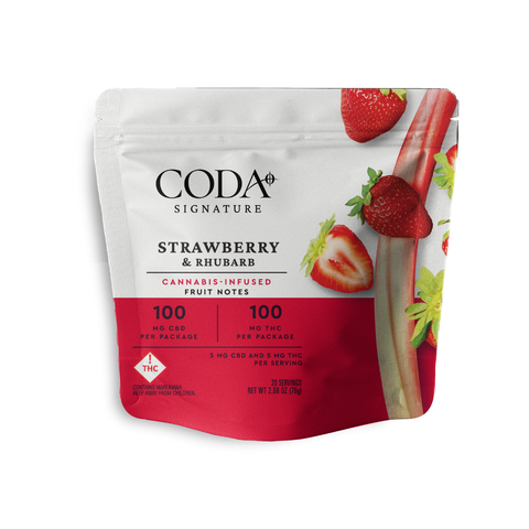 100mg Fruit Notes | Coda - | Strawberry & Rhubarb 1:1 THC:CBD