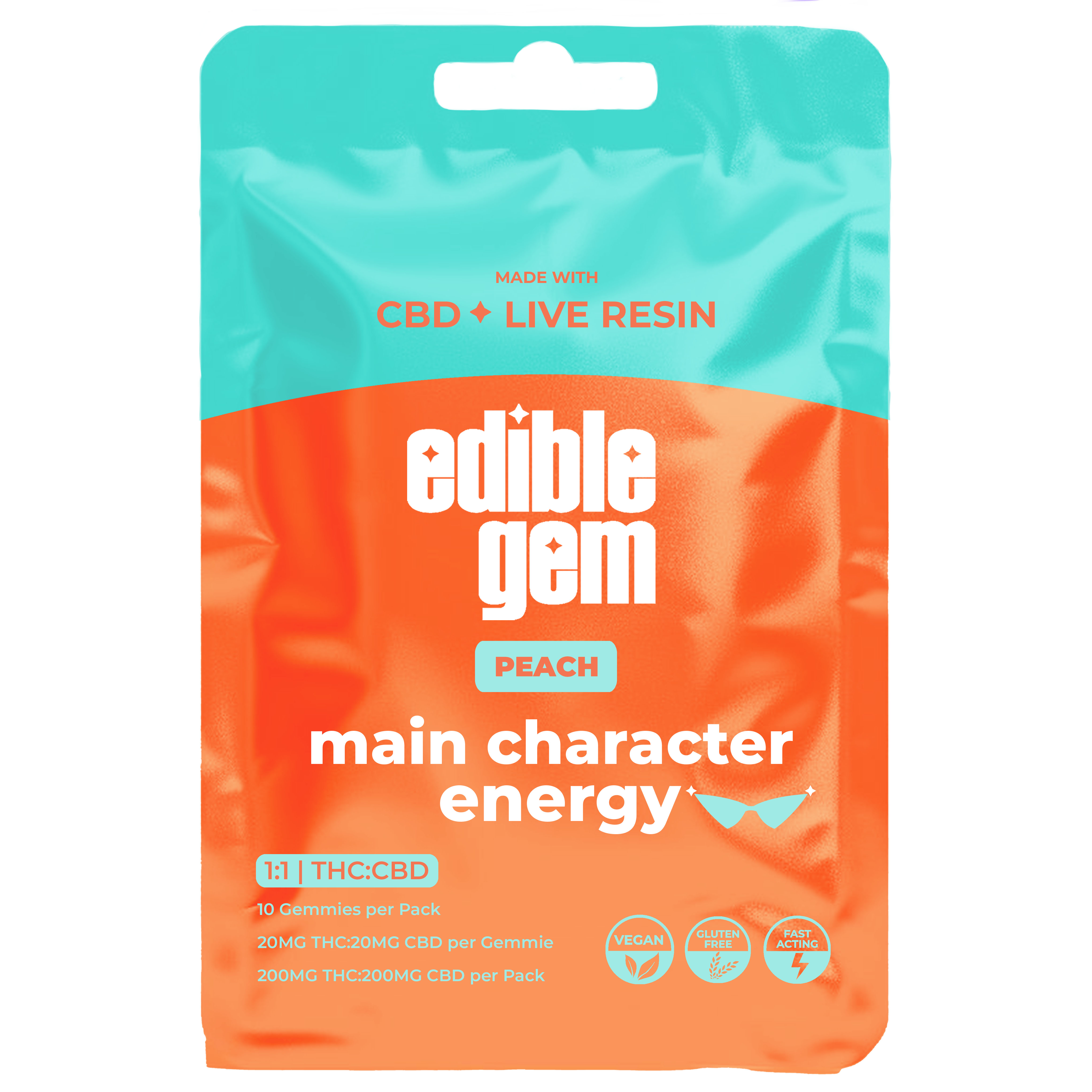 Edible Gem - Peach 1:1 THC:CBD Live Resin Gummies 200mg