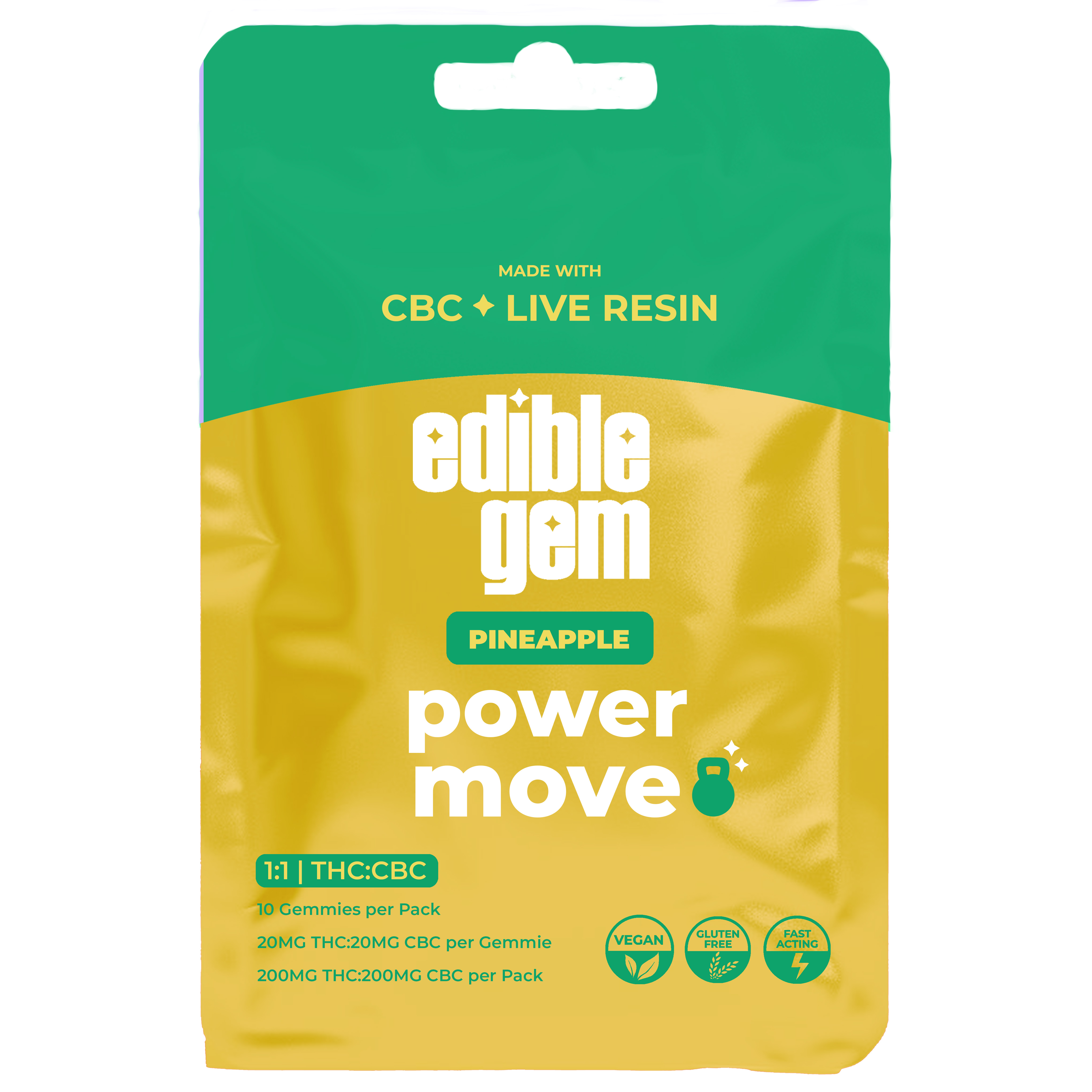 Edible Gem - Pineapple 1:1 THC:CBC Live Resin Gummies 200mg