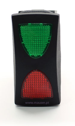 Interruptor basculante 3 posições estáveis - ON-OFF-ON - 250VAC 10A IP66 (4 pinos) - luminoso vermelho/verde
