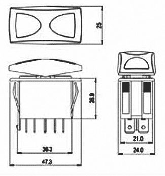 Interruptor basculante 3 posições estáveis - ON-OFF-ON - 250VAC 10A IP66 (4 pinos) - luminoso vermelho/verde