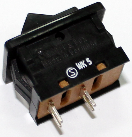 Interruptor basculante mini 2 posições estáveis - ON-OFF - 250VAC 6A (2 pinos) - preto - Kautt&Fux P1086
