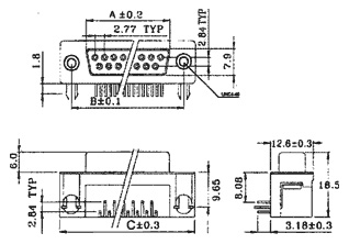 Ficha DB15 fêmea para soldar em chassis 90º