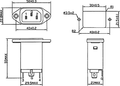 Ficha IEC C14 (macho) 3pin panel con filtro - QLT Power FYB03T1