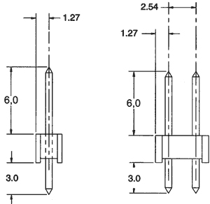 Barra de  5 pinos (1x5) macho-macho 2.54mm para chassis