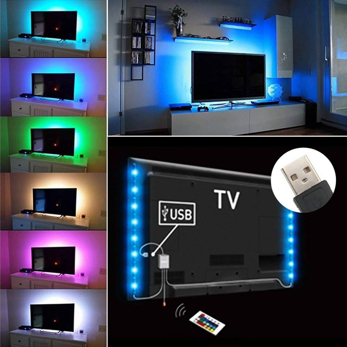 GSC EVOLUTION Kit Fitas de LED (2x0.5m) 5VDC 7.2W/m RGB para TV