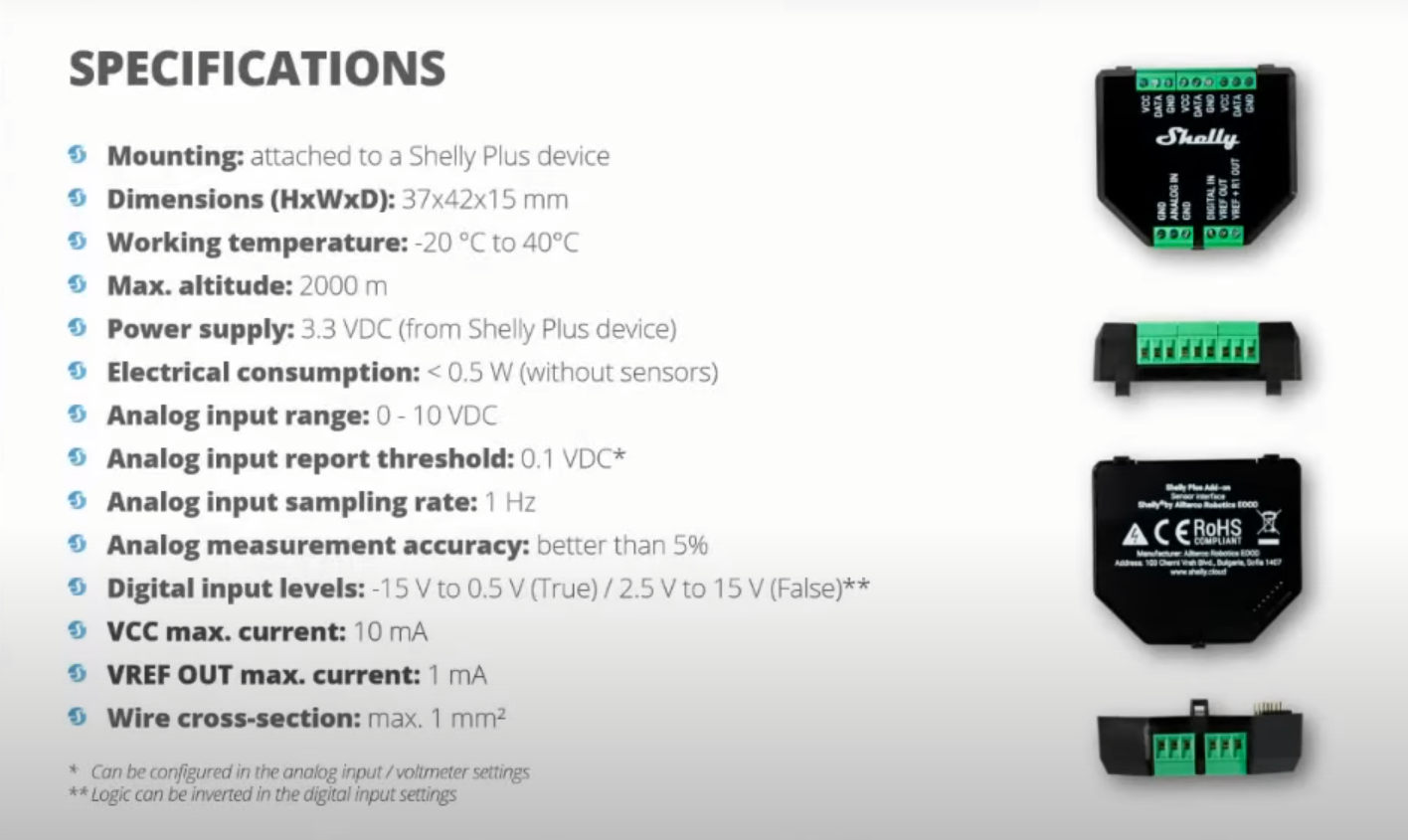 SHELLY PLUS Add-on Módulo AddOn para sensores de estado e temperatura para Shelly  Plus