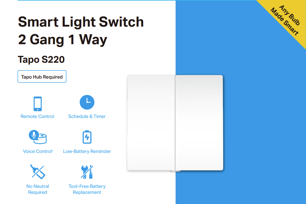 INTERRUPTOR INTELIGENTE INTELIGENTE DOBLE EMPOTRADO TP-LINK TAPO S220