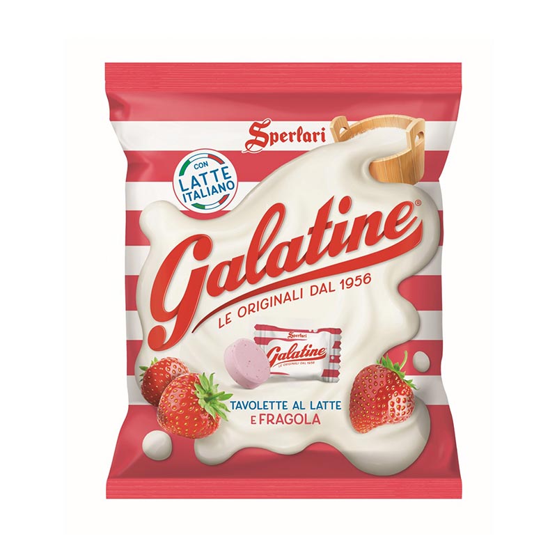 Mleczne cukierki pudrowe Galatine o smaku truskawkowym