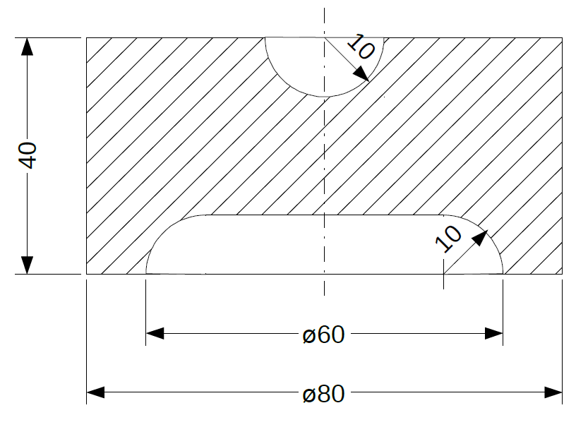 Rotationskörper mit Ausbohrung und Ausfräsung