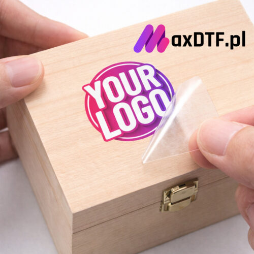 nadruk DTF UV aplikacja logo na drewnianym pudełku