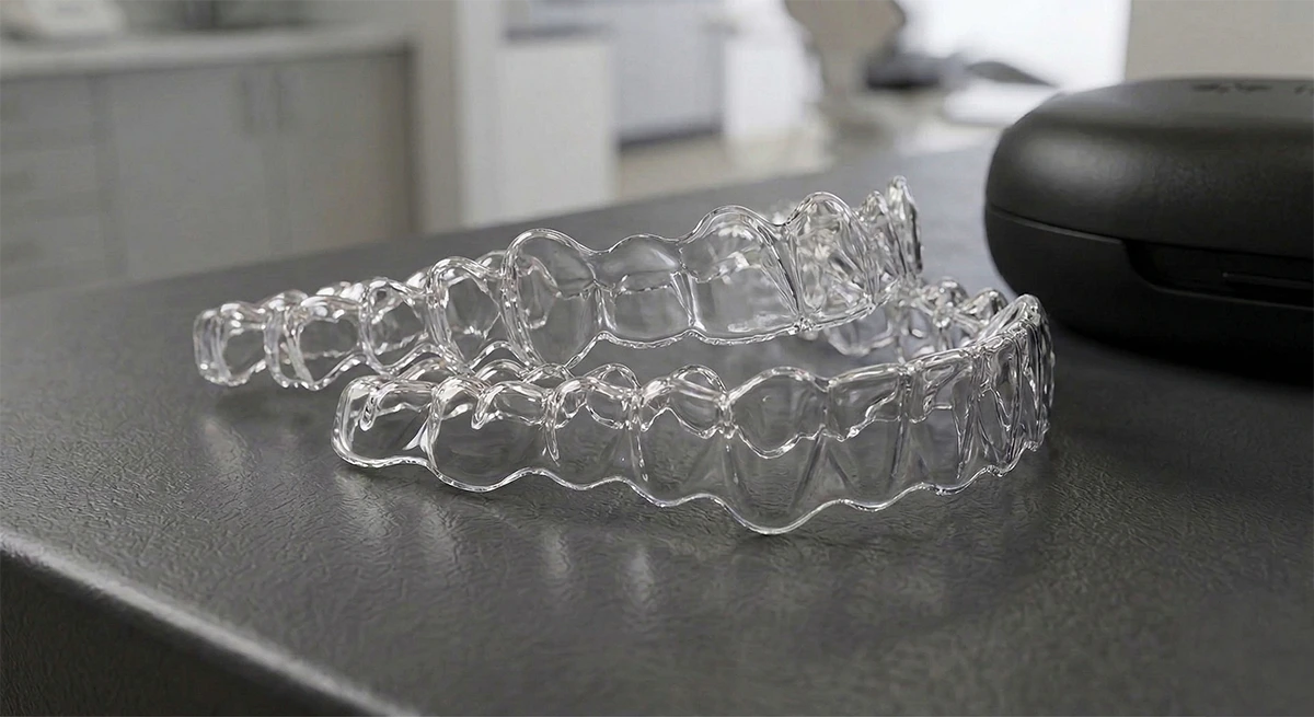 Custom Invisalign aligner set showing near-invisible SmartTrack material.