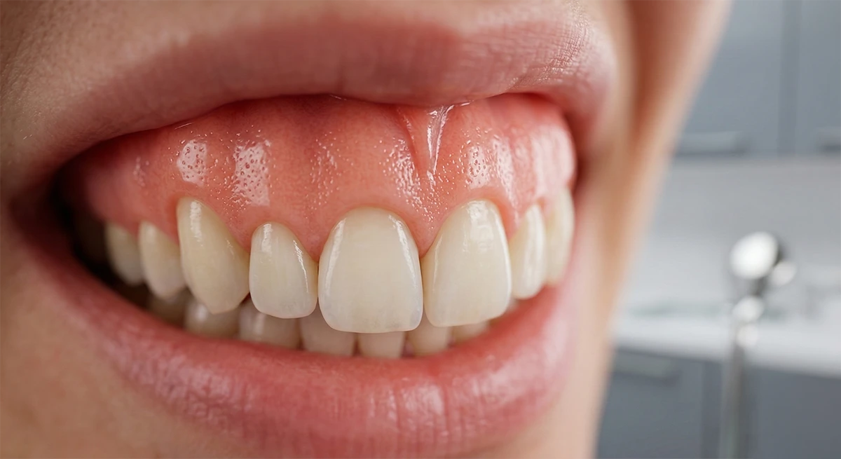Healthy pink gum tissue showing optimal periodontal health after successful treatment.