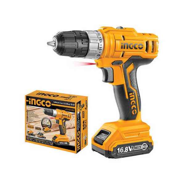 Ingco Lithium-Ion Cordless Drill 10mm, 16.8V Lithium-Ion 1.5Ah batteries -  CDLI1611