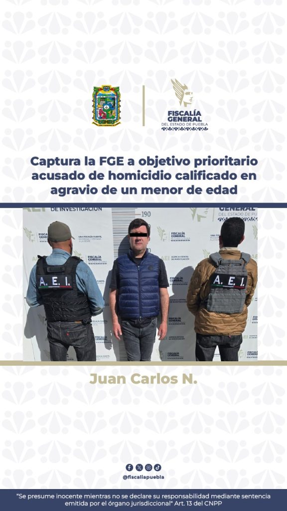 Captura la FGE a objetivo prioritario acusado de homicidio calificado en agravio de un menor de edad