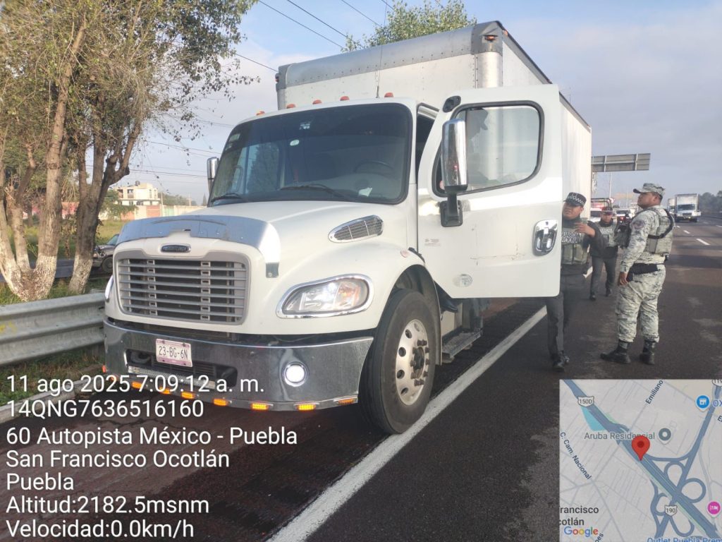 Guardia Nacional recuperó un tractocamión robado en la autopista México–Puebla, en Coronango