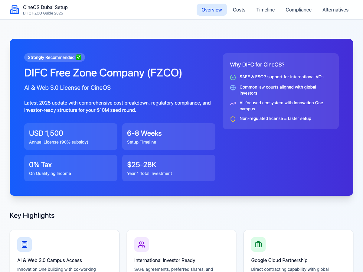 DIFC FZCO Setup for CineOS