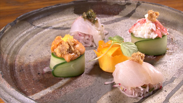 北海道産鮮魚のお造り野菜の寿司仕立て1500円