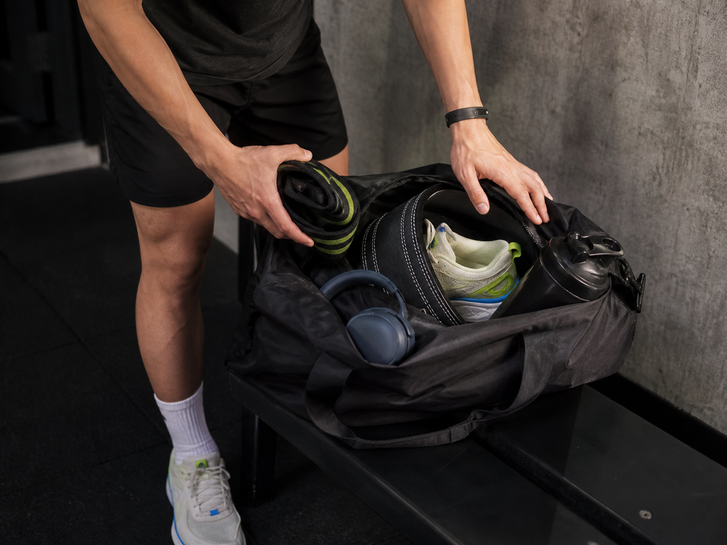Practical gym bag setup