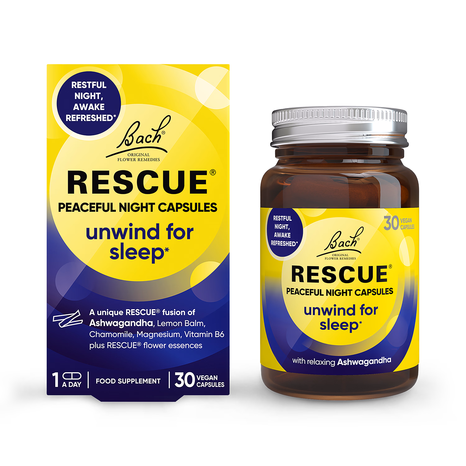Sleep Support Capsules with Ashwagandha, Chamomile, Magnesium, and Vitamin B6, 30 Vegan Capsules