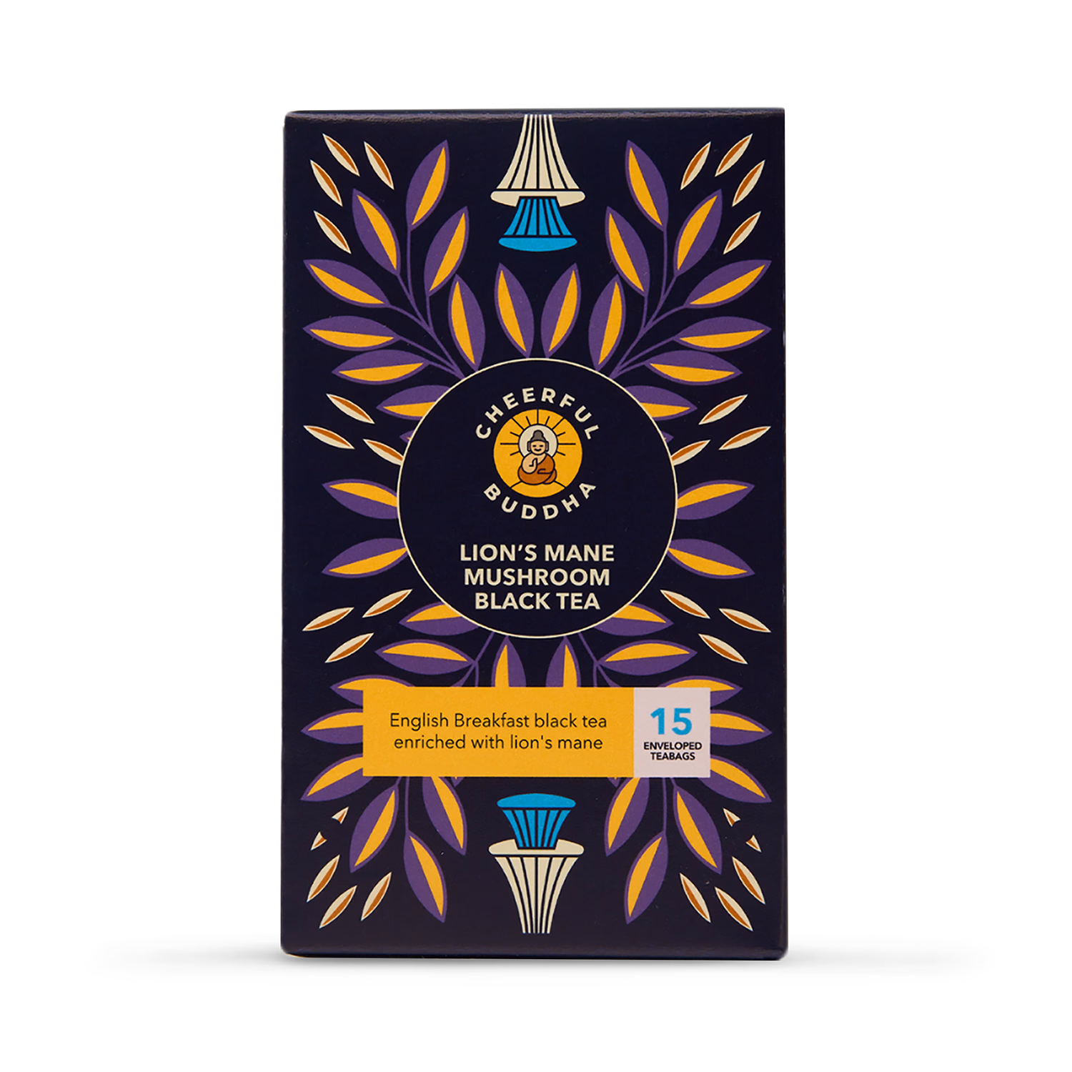 Cheerful Buddha Lions Mane Mushroom Black Tea 15 Tea Bags