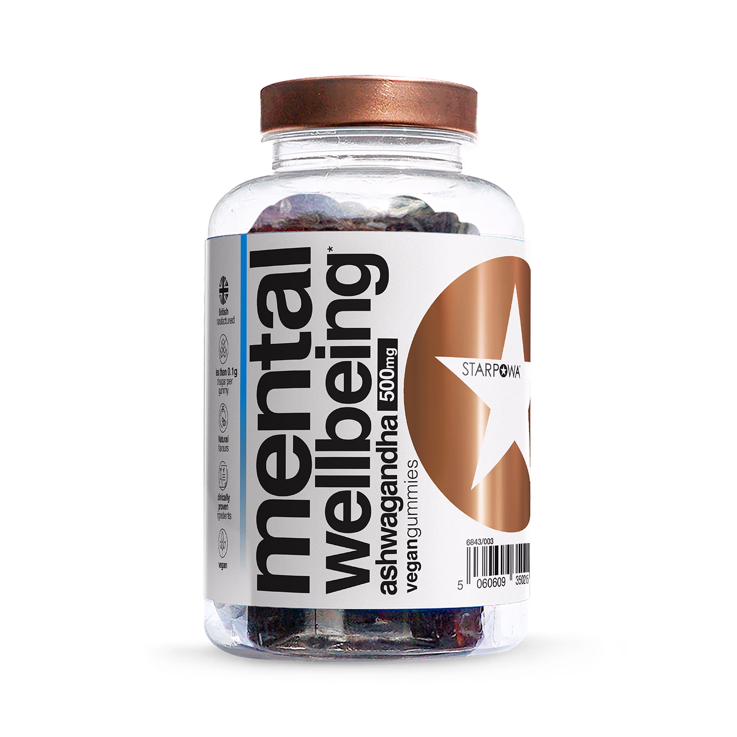 Starpowa Wellbeing Ashwagandha 500mg Vegan Gummies Dietary Supplement 60 Count