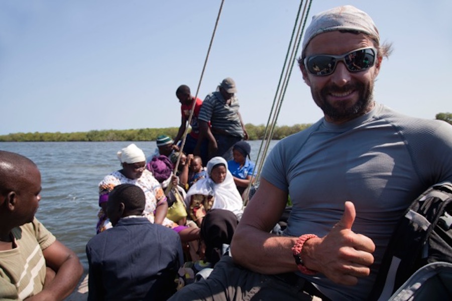 Boris with locals on a boat