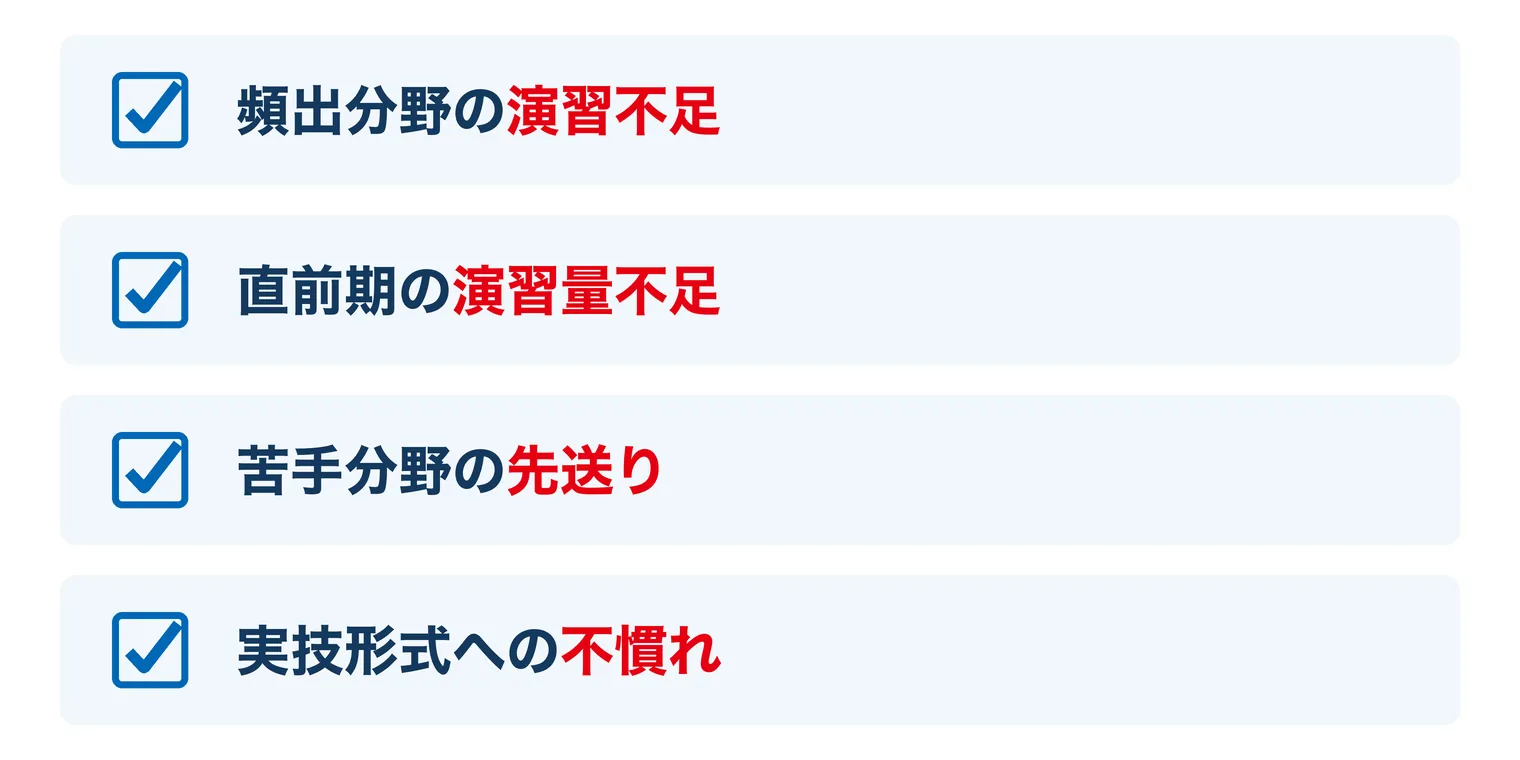 不合格になりやすい学習面の4つの傾向を示すチェックリスト