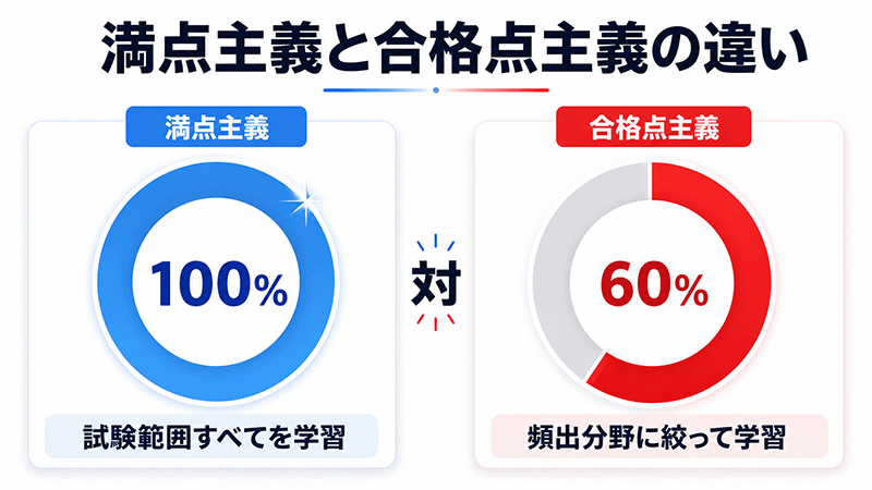 満点主義と合格点主義の違いを示す図解