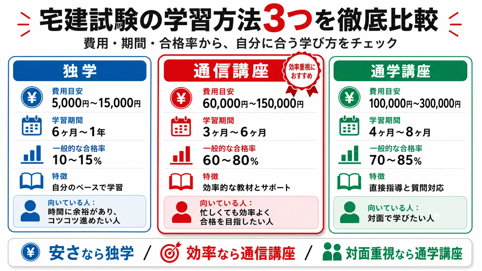 宅建試験の学習方法3つを徹底比較