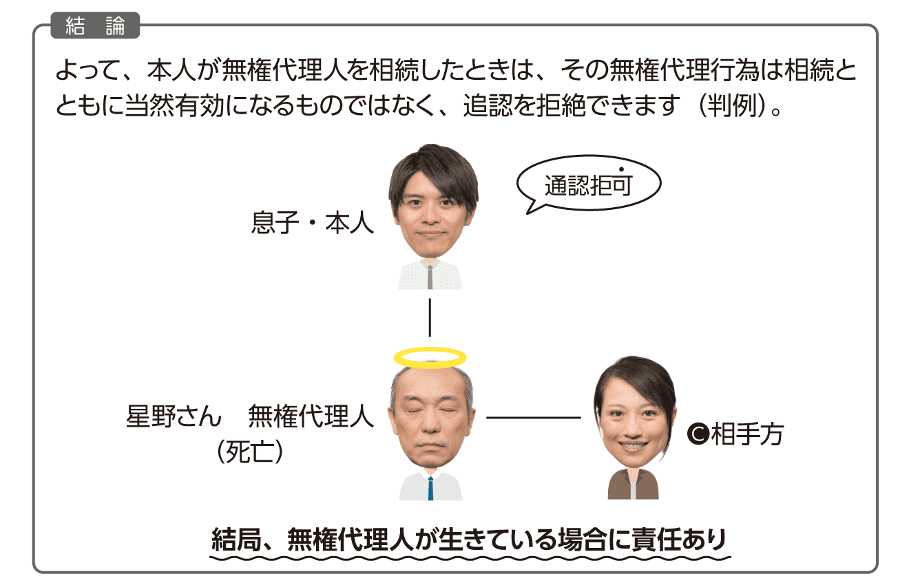 本人が無権代理人を相続した場合の結論