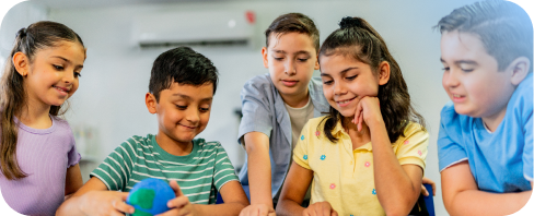 Child students talking during class at school