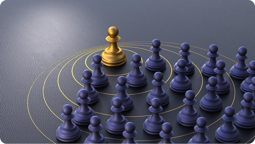 A golden pawn stands at the forefront