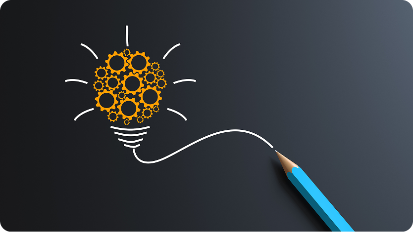 Light bulb of gears and cogs