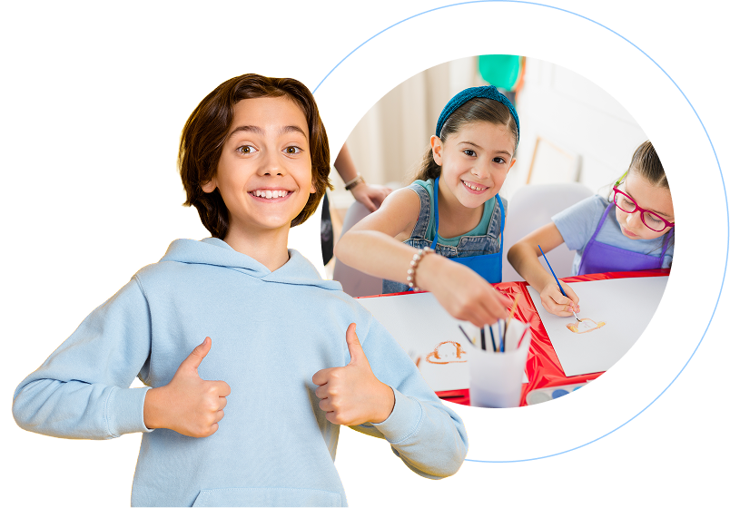 Kids having fun with two thumbs up