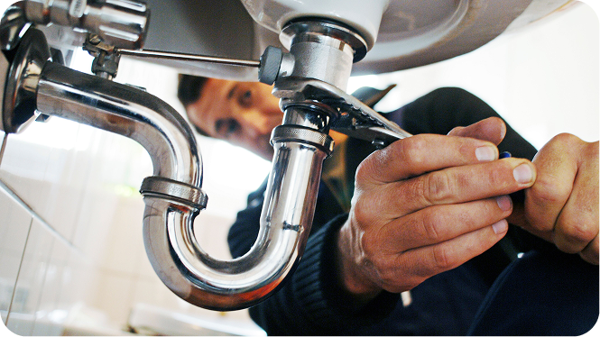 Professional plumber repairing residential bathroom sink pipes.