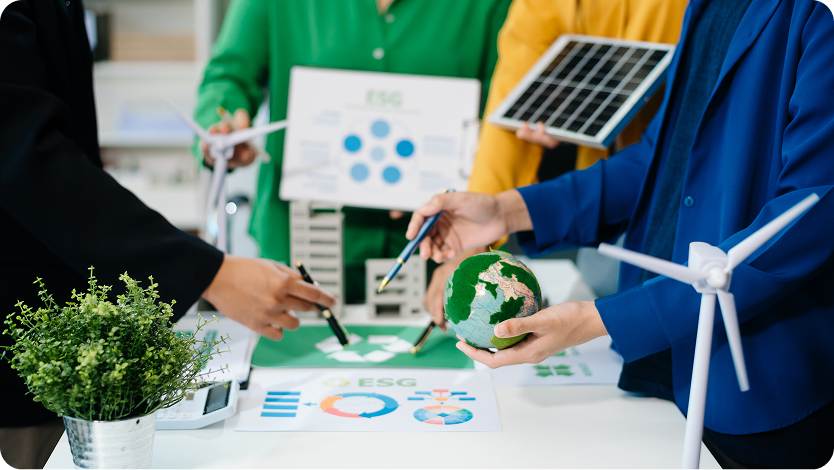 Group of teenagers working to reduce CO2 emissions carbon footprint