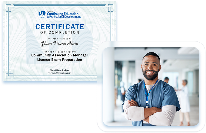 Male nurse in a hospital setting and a certificate
