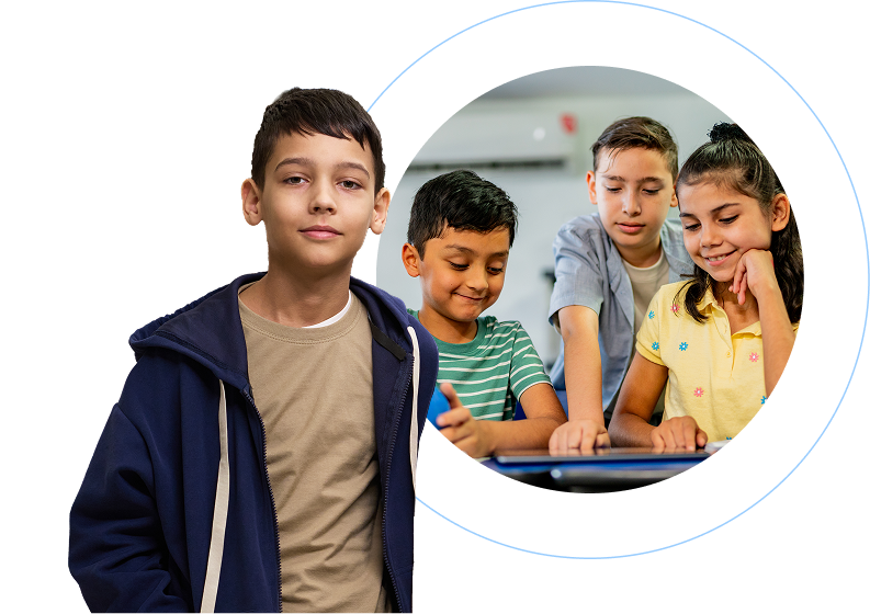 Child students talking during class at school