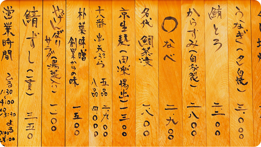 Wooden menu signs in Japaneese