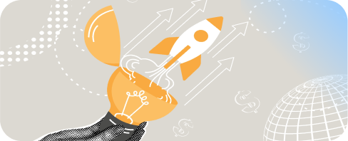 Illustration of a rocket out of a lightbulb