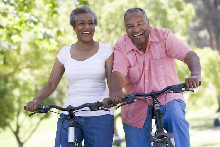 Bicycling seniors enjoying activities and social interactions