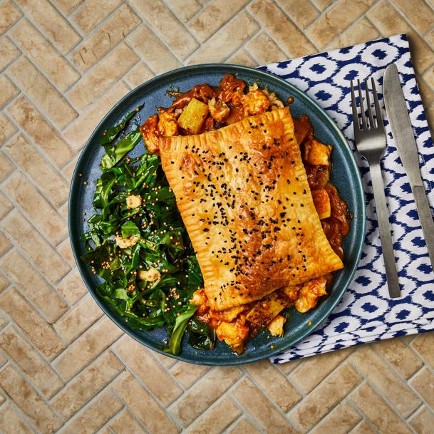 Basa Curry Pie With Mustardy Greens 