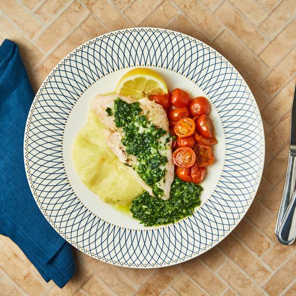 Basa With Lemon Mash And Pesto 