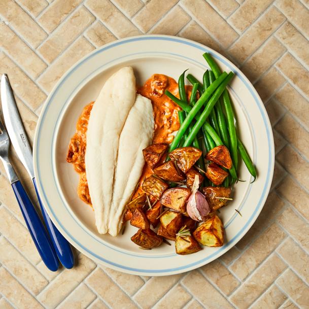 Basa With Sun-Dried Tomato Sauce And Crispy Potatoes 