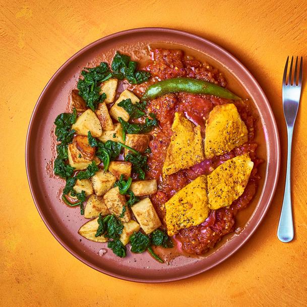 Bengali-Style Basa Curry With Spinach Potatoes 