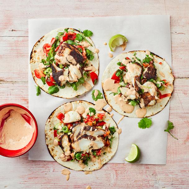 Blackened Cod Tacos With Spicy Mayo 
