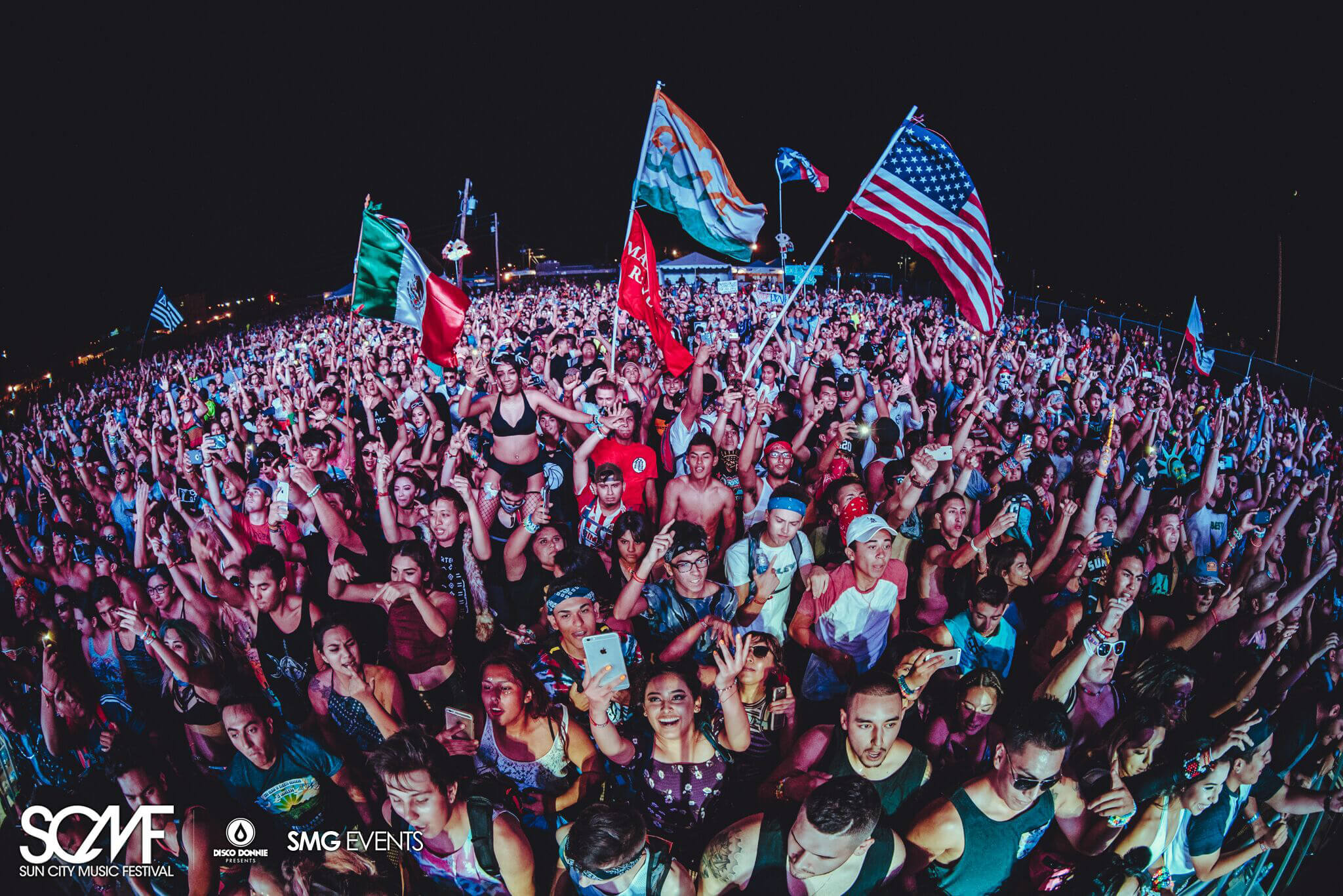 flags in festival crowd