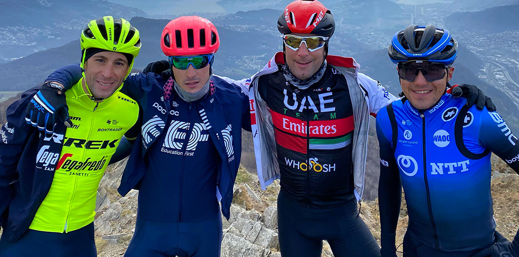 Vincenzo Nibali, Alberto Bettiol, Diego Ulissi, Domenico Pozzovivo,Lugano 2020